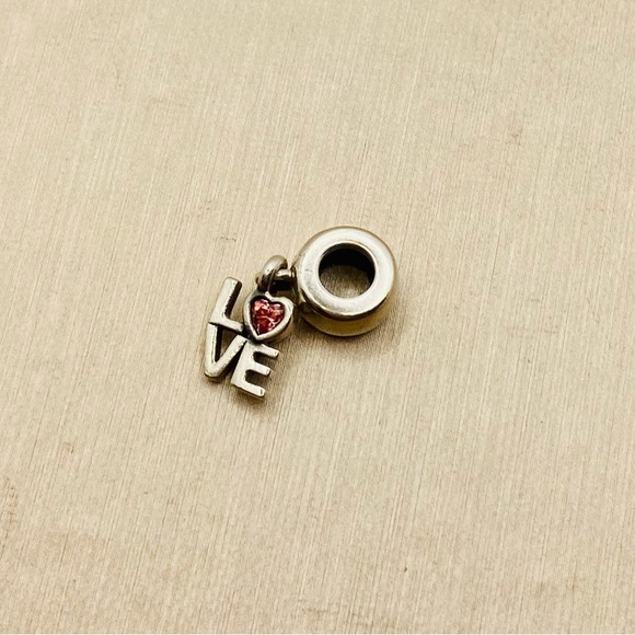 EUC Pandora 791253CZS Sterling Silver LOVE Dangle Bead w/ Salmon Zirconia Heart - Picture 5 of 11